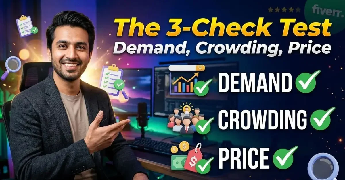 Three-check test for finding a low competition Fiverr gig: demand, crowding and price